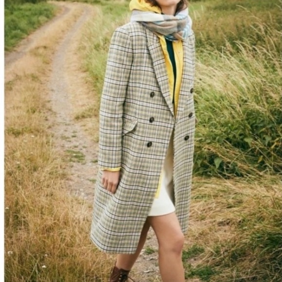 J. Crew Italian Wool Double-breasted Topcoat Cream Houndstooth Midi Coat Size 6 - Picture 7 of 12